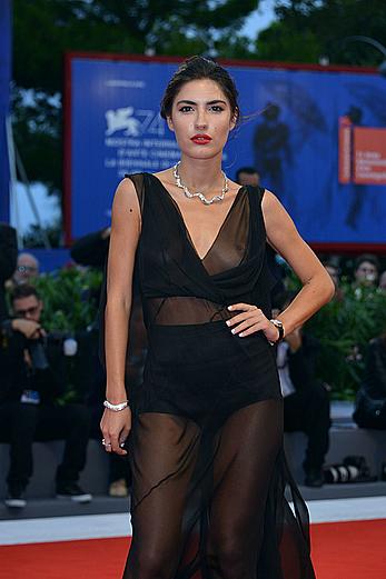 Patricia Manfield flashes her tits under see through dress at the 