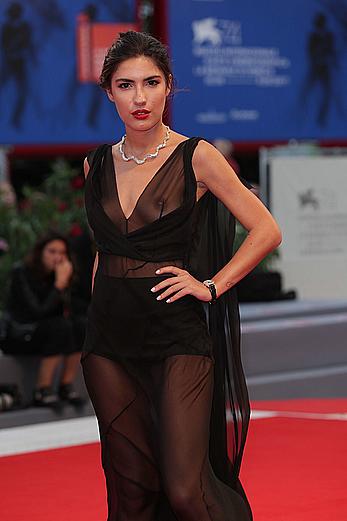 Patricia Manfield flashes her tits under see through dress at the 