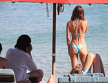 Paulina Porizkova sexy in blue bikini on vacation