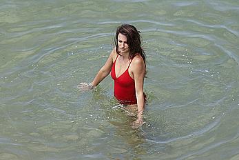 Penelope Cruz hard nipples under red monokini