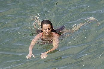 Penelope Cruz hard nipples under red monokini