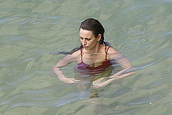 Penelope Cruz hard nipples under red monokini