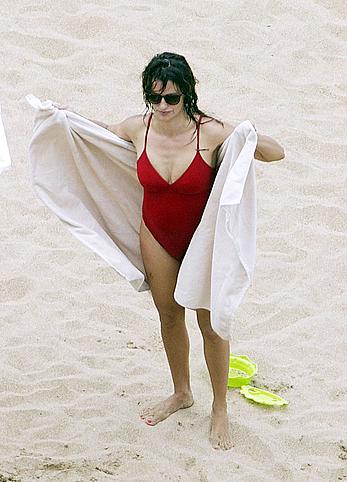 Penelope Cruz hard nipples under red monokini