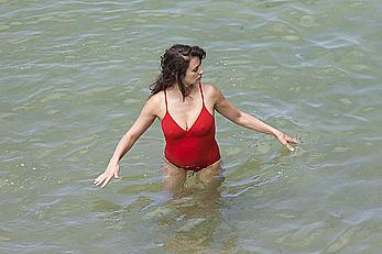 Penelope Cruz hard nipples under red monokini