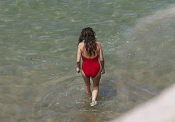 Penelope Cruz hard nipples under red monokini