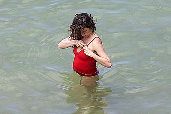 Penelope Cruz hard nipples under red monokini