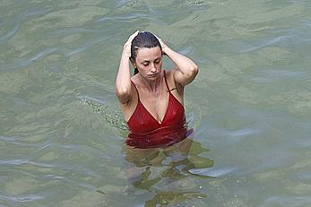 Penelope Cruz hard nipples under red monokini