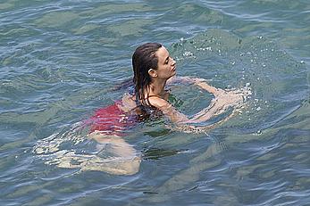 Penelope Cruz hard nipples under red monokini