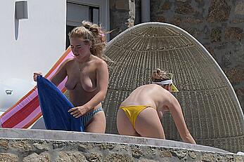 Perrie Edwards and Ellie Hemmings topless in Mykonos