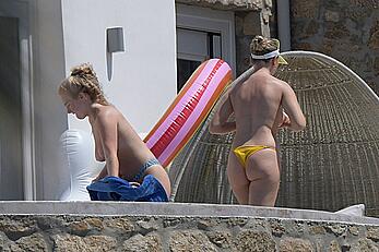 Perrie Edwards and Ellie Hemmings topless in Mykonos