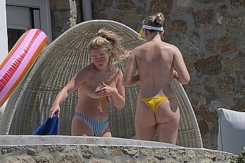 Perrie Edwards and Ellie Hemmings topless in Mykonos