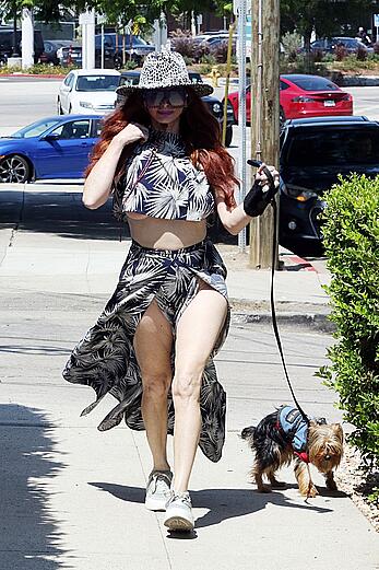 Phoebe Price underboobs while walking her beloved dog in Los Angeles