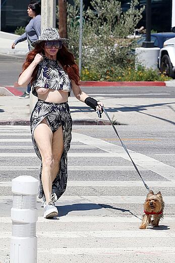 Phoebe Price underboobs while walking her beloved dog in Los Angeles