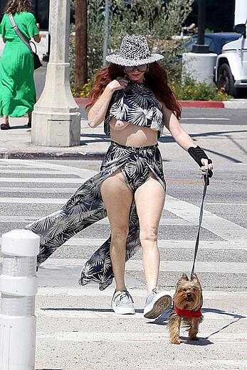 Phoebe Price underboobs while walking her beloved dog in Los Angeles