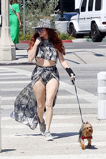 Phoebe Price underboobs while walking her beloved dog in Los Angeles