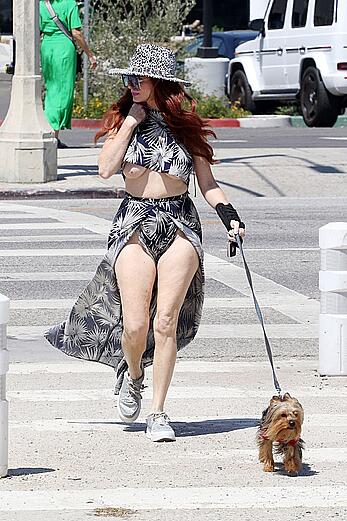 Phoebe Price underboobs while walking her beloved dog in Los Angeles