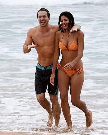 Pia Miller sexy in orange bikini at Palm Beach in Australia