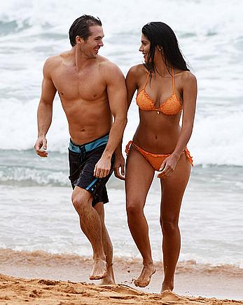 Pia Miller sexy in orange bikini at Palm Beach in Australia