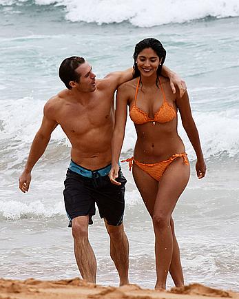 Pia Miller sexy in orange bikini at Palm Beach in Australia