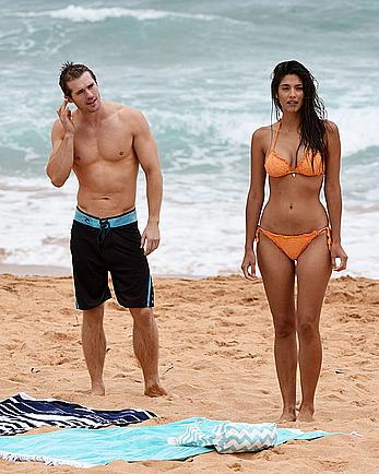 Pia Miller sexy in orange bikini at Palm Beach in Australia