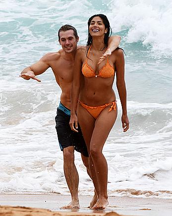 Pia Miller sexy in orange bikini at Palm Beach in Australia