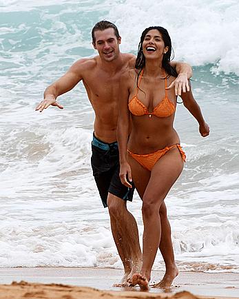 Pia Miller sexy in orange bikini at Palm Beach in Australia