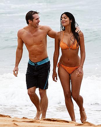 Pia Miller sexy in orange bikini at Palm Beach in Australia