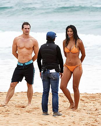 Pia Miller sexy in orange bikini at Palm Beach in Australia