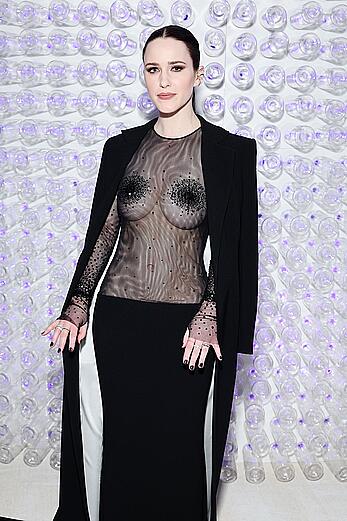 Rachel Brosnahan see throug to boobs at MET Gala celebrating Karl lagerfeld