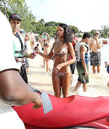 Rihanna at the beach doing a photo shoot in Barbados