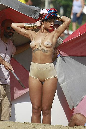 Rihanna topless with pasties during photoshoot in Brasil