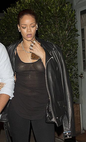 Rihanna nude tits under see through top in Santa Monica