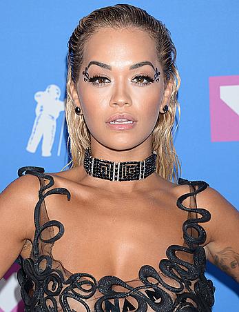 Rita Ora without bra in see through dress at 2018 MTV Video Music Awards