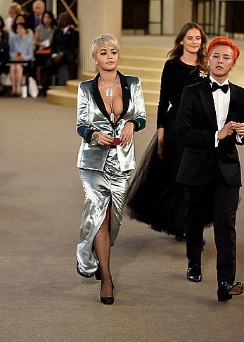 Rita Ora nipslip and cleavage at Chanel fashion show at Fashion Week