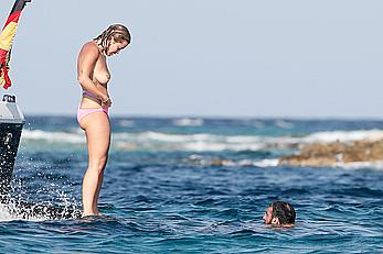 Rita Ora topless on a yacht in Formentera