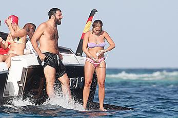 Rita Ora topless on a yacht in Formentera