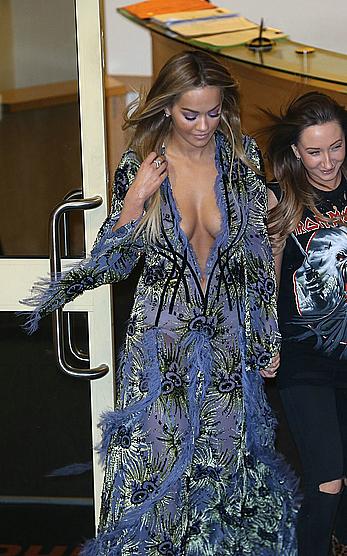 Rita Ora tit slip leaving X Factor studios in London