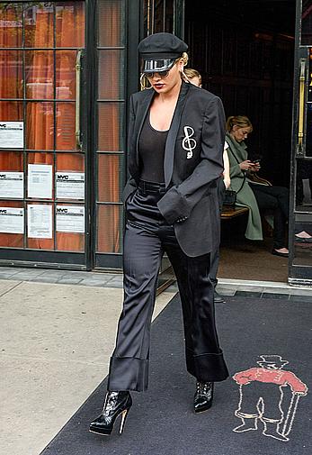 Rita Ora in see through black top in NYC