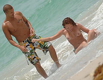 Natasha Hamilton from Atomic Kitten topless on the beach paparazzi shots