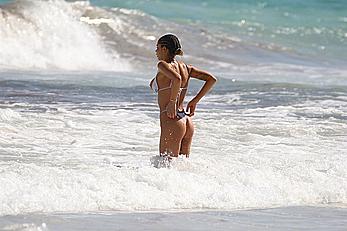 Sahara Ray boob slip on a beach in Tulum paparazzi pics