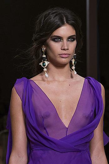 Sara Sampaio in see through dress at Alberta Ferretti FW 2017 Fashion show