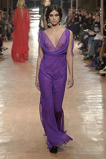 Sara Sampaio in see through dress at Alberta Ferretti FW 2017 Fashion show