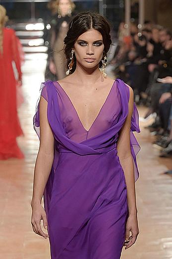 Sara Sampaio in see through dress at Alberta Ferretti FW 2017 Fashion show