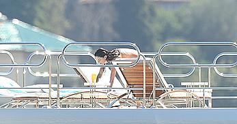 Sara Sampaio tanning topless on a yacht in St. Tropez