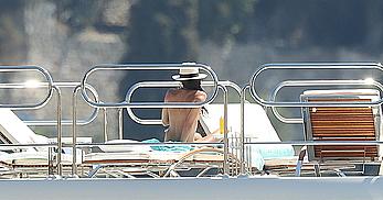 Sara Sampaio tanning topless on a yacht in St. Tropez