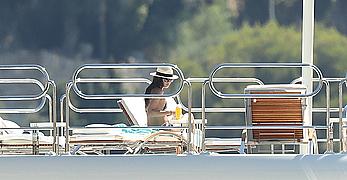 Sara Sampaio tanning topless on a yacht in St. Tropez