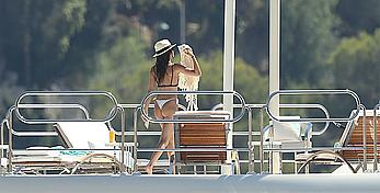 Sara Sampaio tanning topless on a yacht in St. Tropez