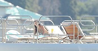 Sara Sampaio tanning topless on a yacht in St. Tropez