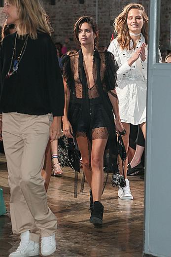 Sara Sampaio wears a see through black dress at the Zadig & Voltaire SpringSummer 2018