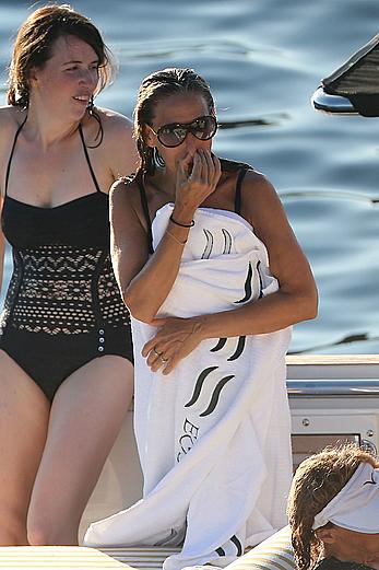 Sarah Jessica Parker in a swimsuit on a beach & yacht in Ibiza